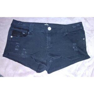 Almost Famous Women's Black High Rise Distressed Denim Jean Shorts Size 11/13